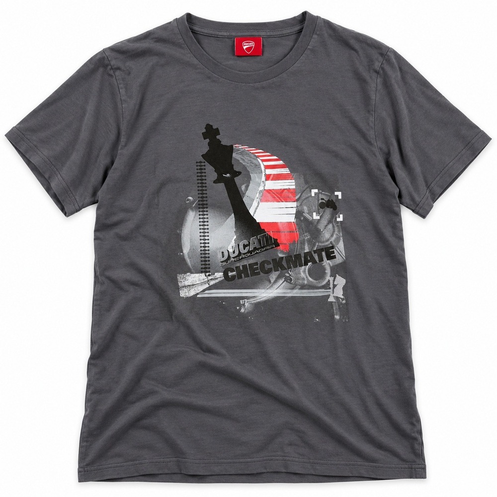 Ducati Superquadro Checkmate Graphic T Shirt Mens Large Gray Short Sleeve Logo